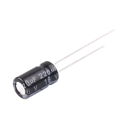 Capacitor Electrolítico de Aluminio, 220 µFd, 16 Vcd,  6.3 x 11 mm, 105 °C.