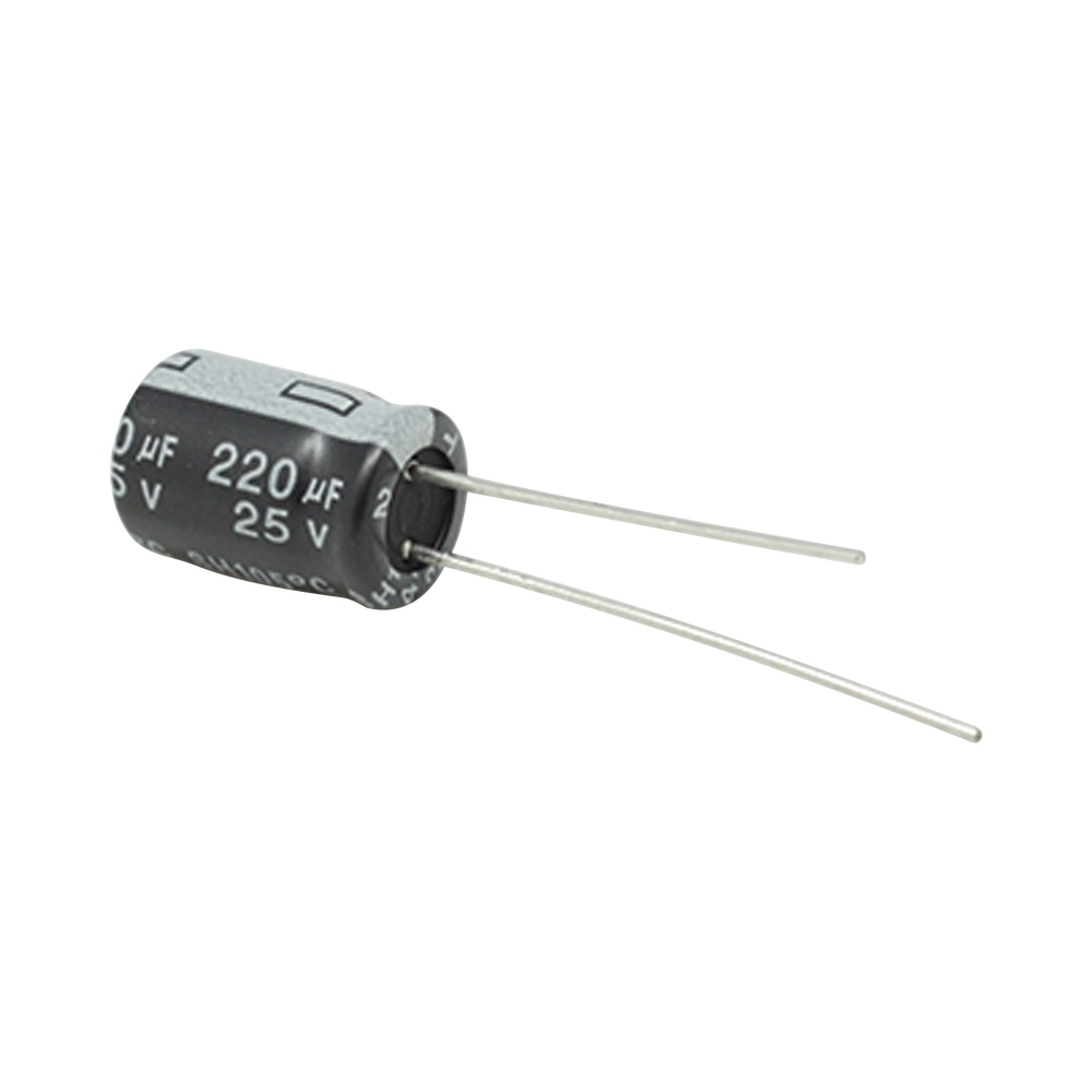 Capacitor Electrolítico de Aluminio, 220 µFd, 25 Vcd,  8 x 11 mm, 105 °C.