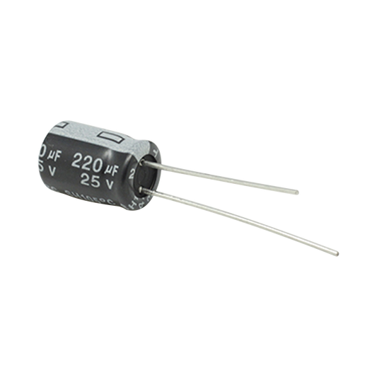 Capacitor Electrolítico de Aluminio, 220 µFd, 25 Vcd,  8 x 11 mm, 105 °C.