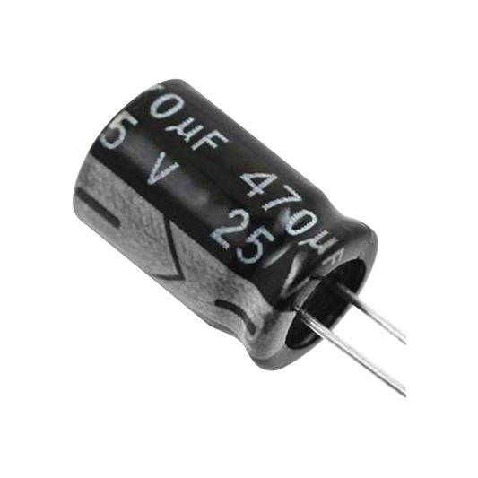 Condensador Electrolítico Radial, 470 mFd, 25 Volt,  105 °C.