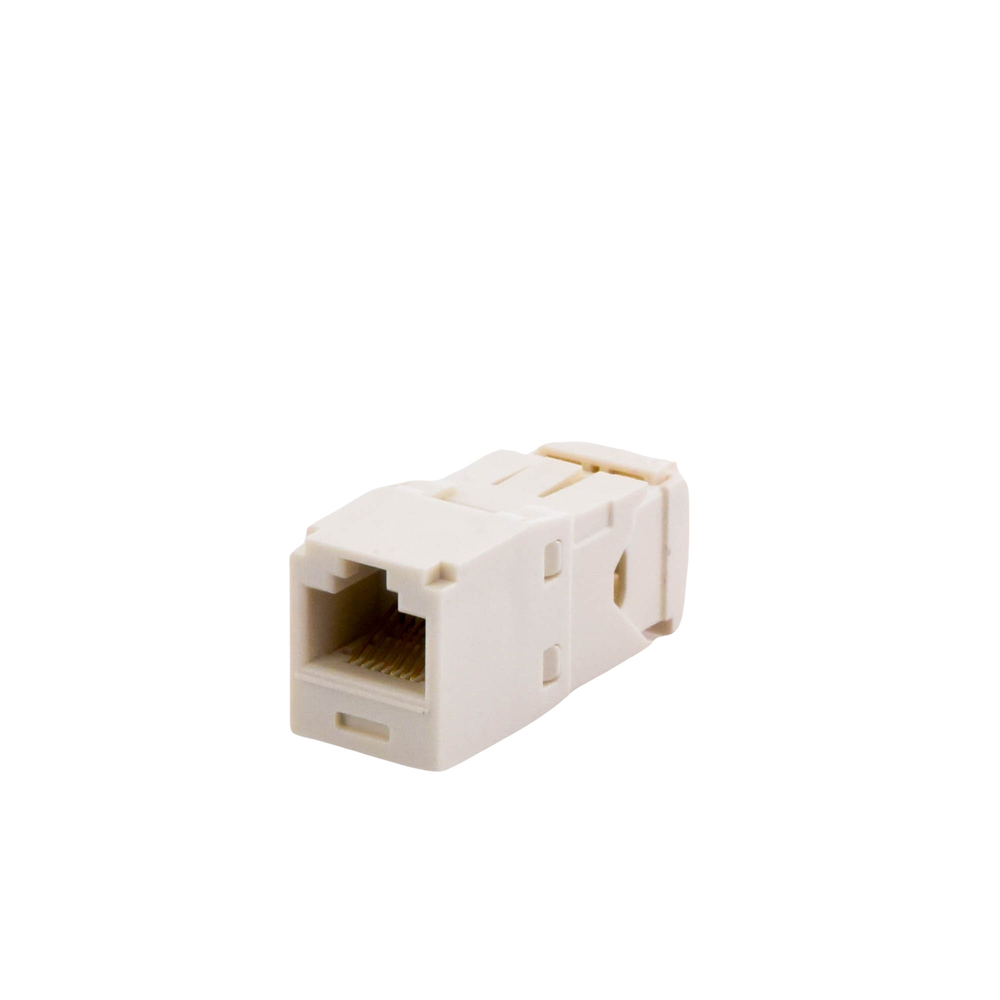 Conector Jack RJ45 Estilo TG, Mini-Com, Categoría 6, de 8 posiciones y 8 cables, Color Blanco Mate