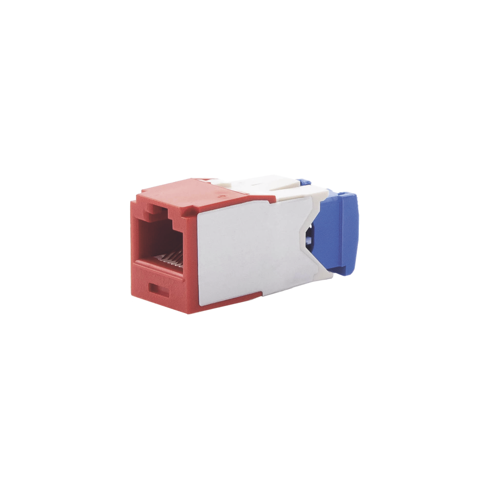 RJ45 Jack Connector TG Style, Mini-Com, Category 6A, 8 Positions and 8 Wires, Red Color