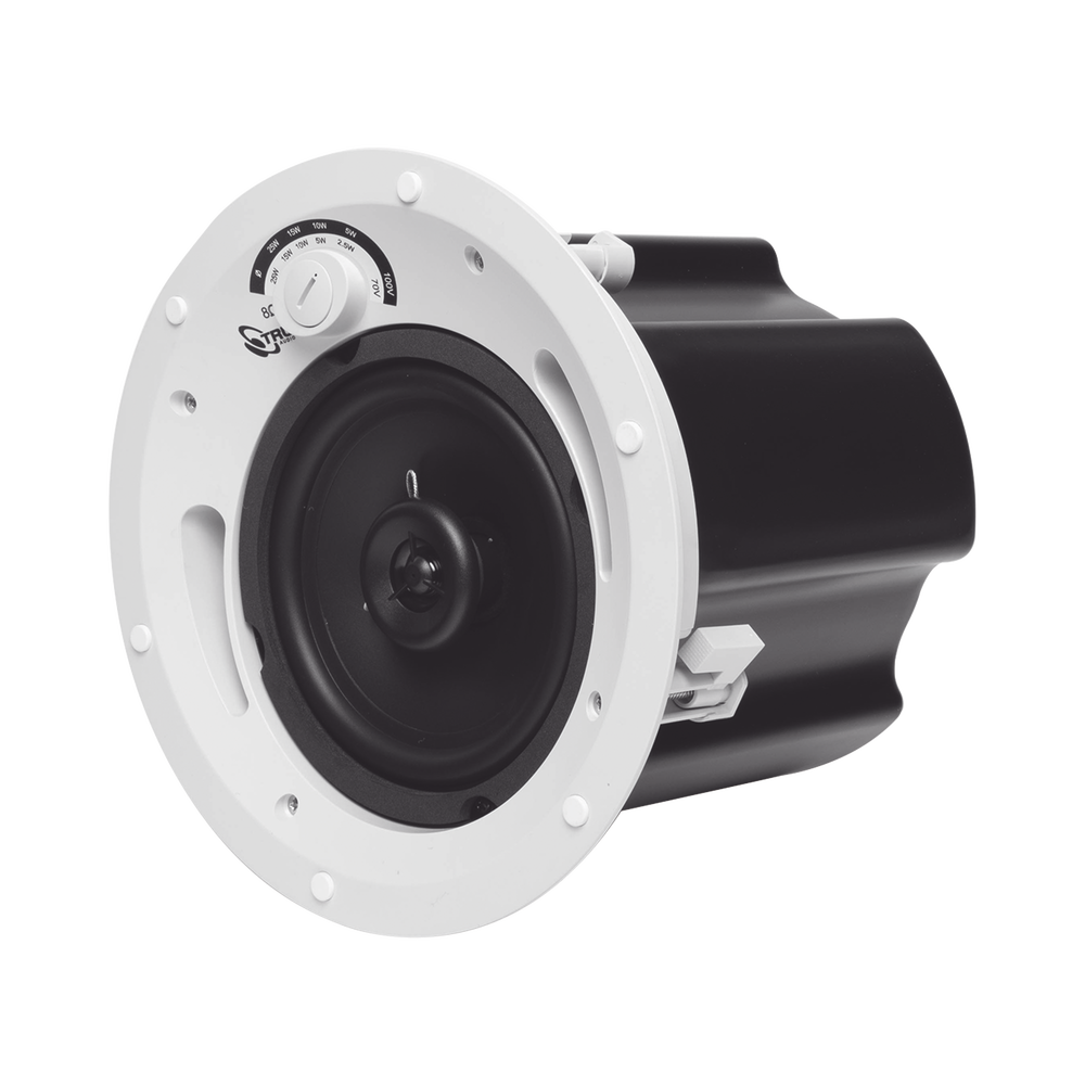 2-way commercial speaker, 70V/100V/8 Ohms, in-ceiling, 6.5" polypropylene woofer, 3/4" PEI tweeter, 5-60 Watts, UL