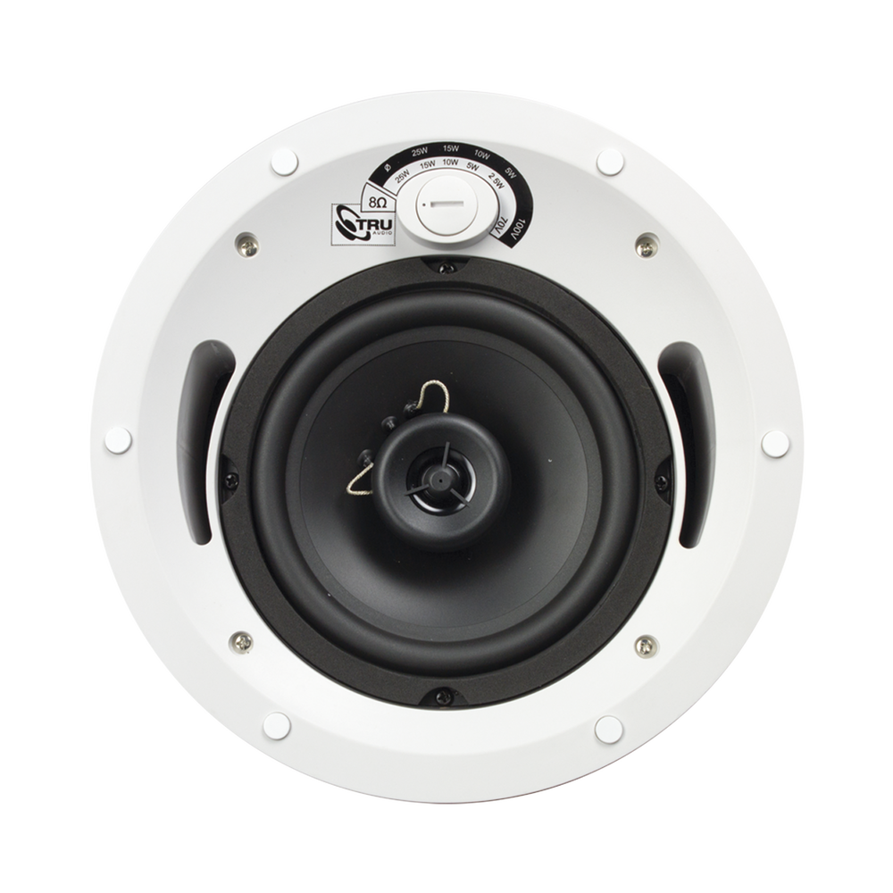 Altavoz comercial de 2 vías, 70V /100V /8 Ohms, en techo, woofer de polipropileno 6.5 in, tweeter PEI 3/4in, 5-60 Watts, UL 