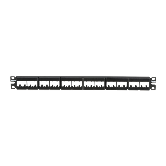 Panel de Parcheo Modular Mini-Com (Sin Conectores), Plano, Sin Blindaje, Con Etiqueta y Cubierta, de 24 puertos, 1UR