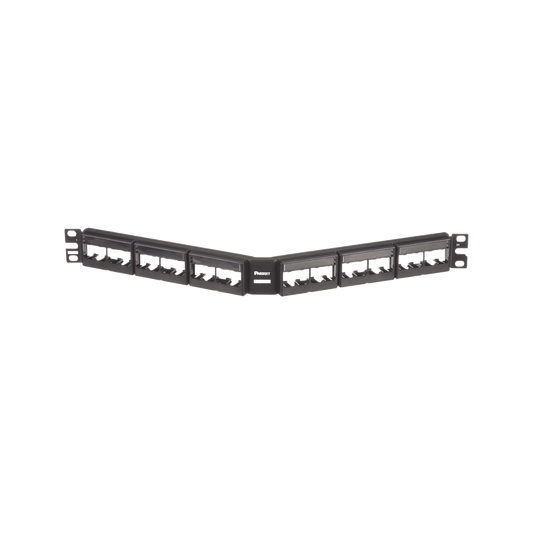 Panel de Parcheo Modular Mini-Com (Sin Conectores), Angulado, Sin Blindaje, Con Etiqueta y Cubierta, de 24 puertos, 1UR