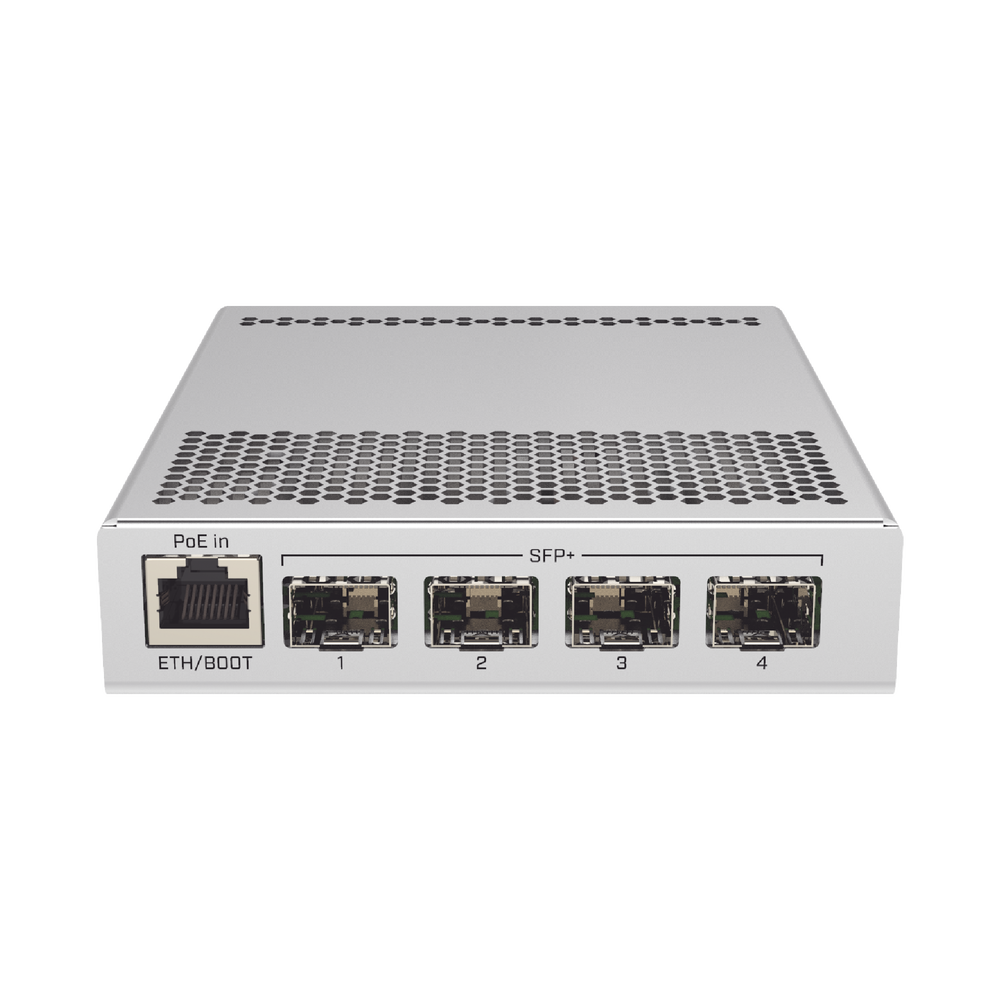 (CRS305-1G-4S+IN) Dual OS Managed Switch, 1G RJ45 Port, 4 10G SFP+ Ports for Desktop