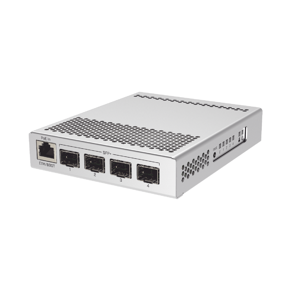 (CRS305-1G-4S+IN) Dual OS Managed Switch, 1G RJ45 Port, 4 10G SFP+ Ports for Desktop