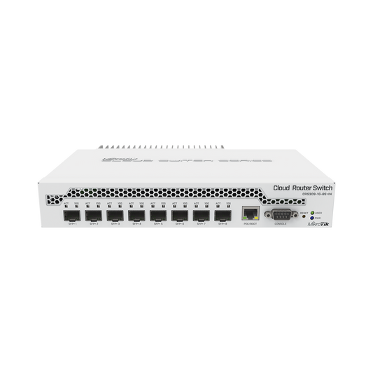 (CRS309-1G-8S+IN) Switch administrable Sistema Operativo Dual, puerto 1G Rj45, 8 puertos 10G SFP+ para Escritorio