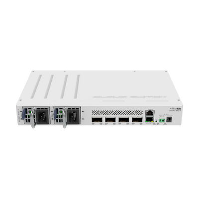 Switch 100 Gigabit / 4 Puertos QSFP28 / 16x25G Líneas / Chip Marvell Prestera 98DX4310 / RouterOS v7 Nivel 5 / Dual Fuen