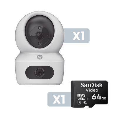 Kit Cámara PT Wifi 2K Dual / Aaudio de Dos Vías / Detección Humana / Visión a Color / Interior / Incluye Montaje para Pa