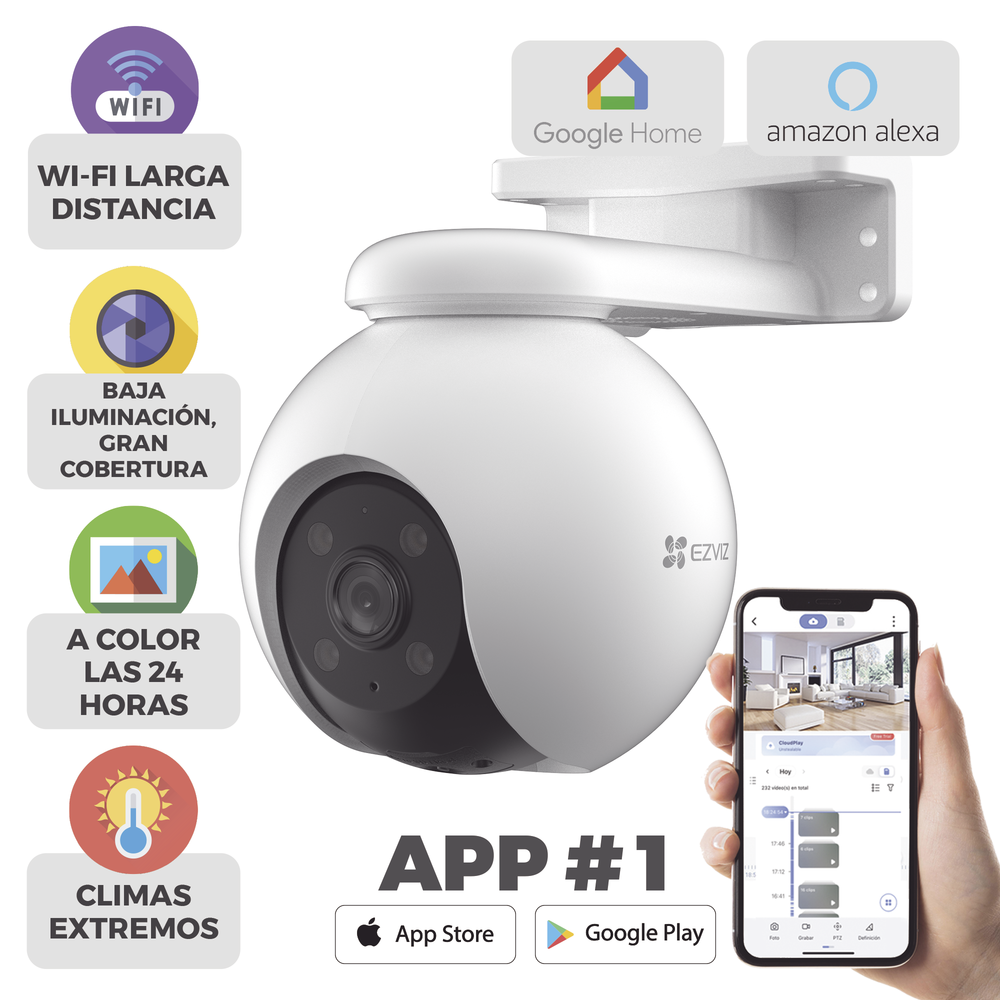 PT WiFi / (3K) 5MP / Cobertura Panoramica 360° / Detección humana / Detección de Vehiculo / Auto Seguimiento / Sirena / Luz Estroboscópica / Colores en Oscuridad / Micro SD / Presets / Exterior