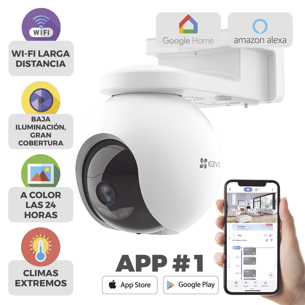 Camara PT / Wi-Fi / Con Bateria Recargable (Sin Cables) / Compatible con Panel Solar CS-CMT-SOLARPANEL-Cï»¿ / Seguimiento Inteligente / Visión Nocturna a Color / Detección humana / Exterio
