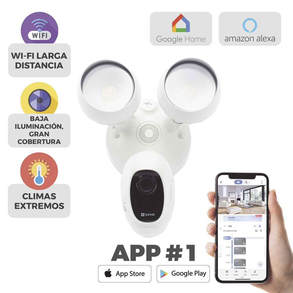 Cámara IP 2 Megapíxel /  Wi-Fi / Luz Ultrabrillante / Audio de dos vías / Sirena Integrada / Sensor PIR / Ranura para Memoria