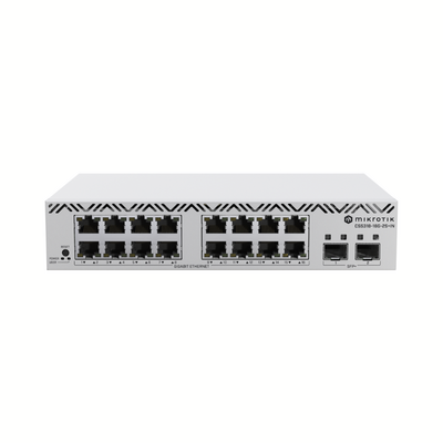 Switch MikroTik CSS318-16G-2S+IN / 16 Puertos Gigabit Ethernet / 2 Puertos SFP+ 10G / Filtrado MAC y VLANs / SwOS Config