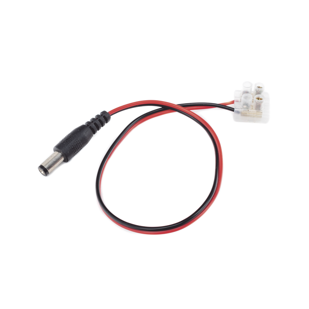 Power Cable with Male Connector to Screw-on Terminal Block / 18 AWG Gauge / 28.5 cm Length / Ideal for powering cameras.