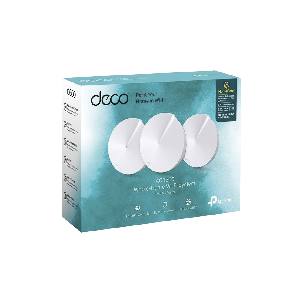 KIT de sistema inalámbrico Deco M5 mesh para hogar, doble banda AC, doble puerto Gigabit, 4 antenas internas con seguridad de HomeCare gratuito por 3 años