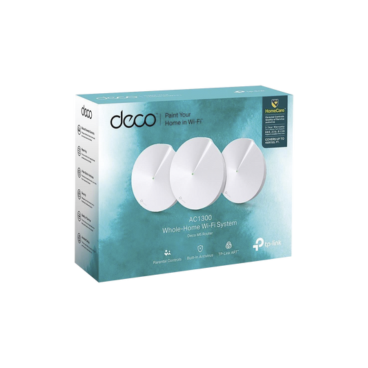 KIT de sistema inalámbrico Deco M5 mesh para hogar, doble banda AC, doble puerto Gigabit, 4 antenas internas con seguridad de HomeCare gratuito por 3 años