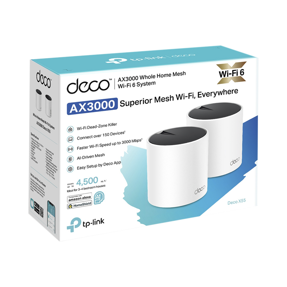 Deco X60 Mesh Home Wireless System Kit, Dual-Band Wi-Fi 6 (AX), Dual Gigabit Ports, 4 Internal Antennas, and Works with Amazon Alexa