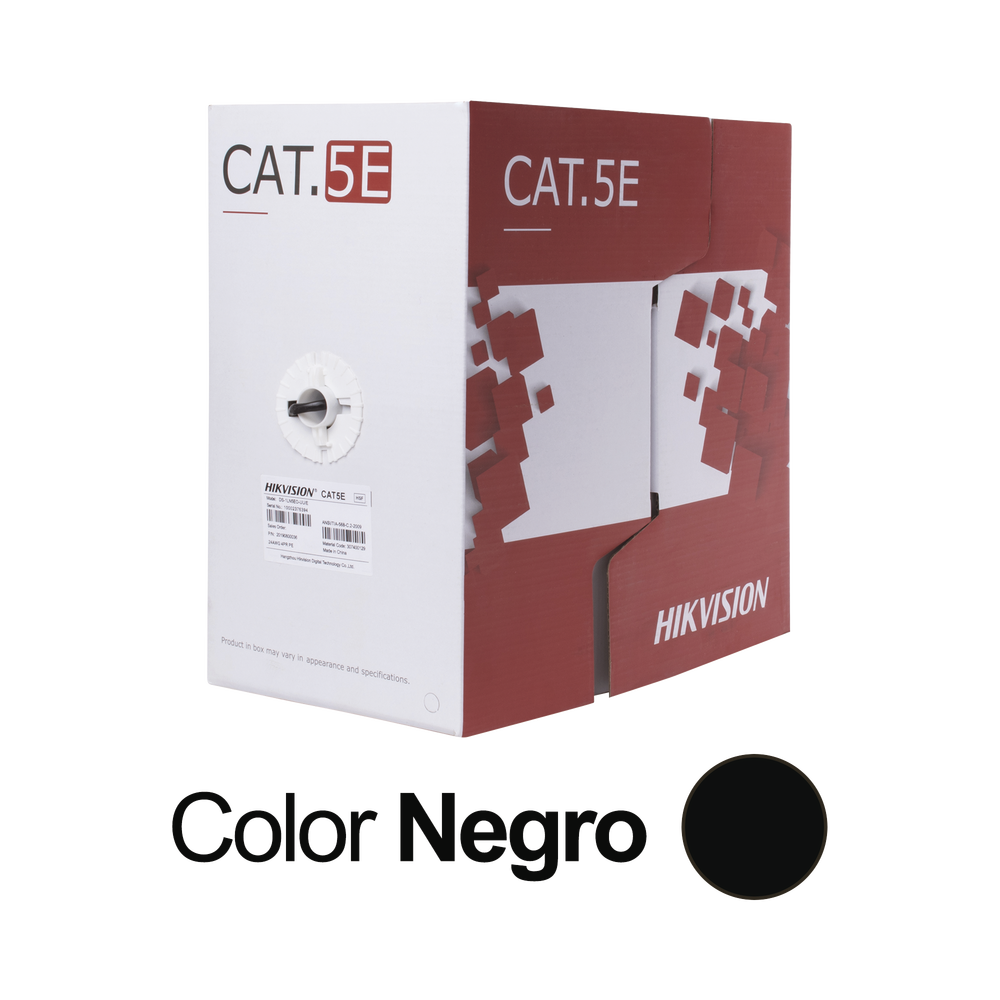 Bobina de cable UTP 305 m., Cat5E (24 AWG), Color Negro, PE, uso en Exterior, 100% Cobre, Para aplicaciones de CCTV, Redes de datos y Enlaces inalámbricos