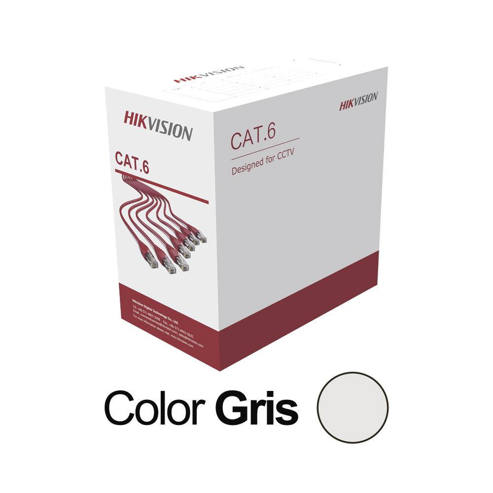 Bobina de cable UTP 305 m., Cat6 (23 AWG), Color Gris, PVC (CM), uso en Interior, 100% Cobre, Para aplicaciones de CCTV y Redes de datos
