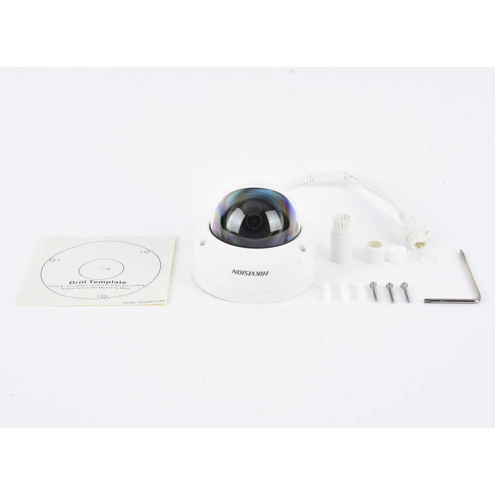 4 Megapixel IP Dome / 2.8 mm Lens / 30 m IR / WDR 120 dB / Outdoor IP67 IK10 / Hik-Connect P2P / H.265+ / PoE / Onvif