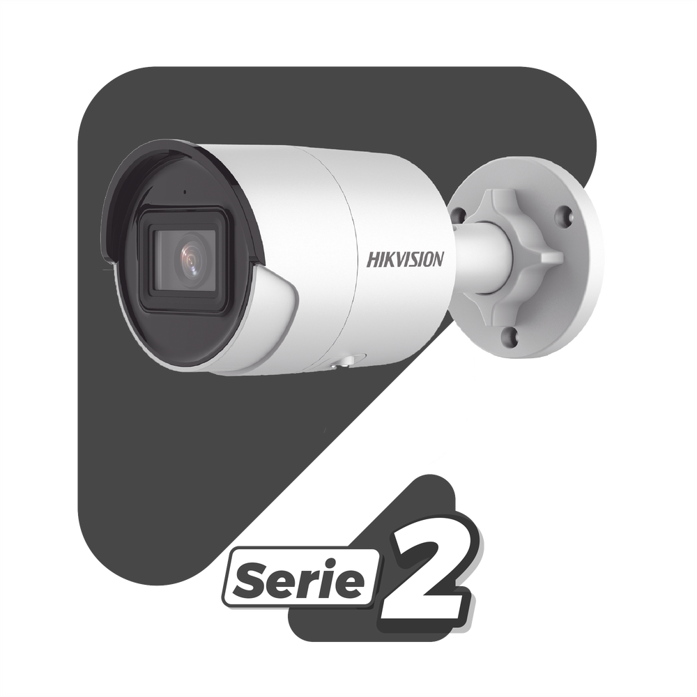Bala IP 4 Megapixel / Lente 2.8 mm / 40 mts IR EXIR / Exterior IP67 / WDR 120 dB / PoE / Micrófono Integrado / Videoanaliticos (Filtro de Falsas Alarmas) / Ultra Baja Iluminación / Metal