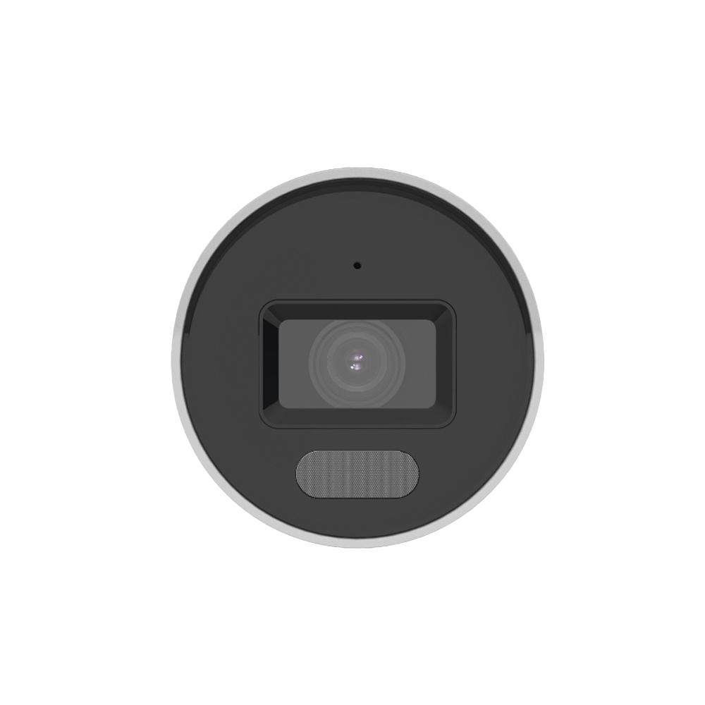 Bala IP 4 Megapixel / Imagen a Color 24/7 / PoE / Lente 4 mm / Luz Blanca 40 mts / Exterior IP67 / Luz Intermitente y Alerta de Audio / Videoanaliticos (Filtro de Falsas Alarmas) / WDR 130 dB/ MicroSD