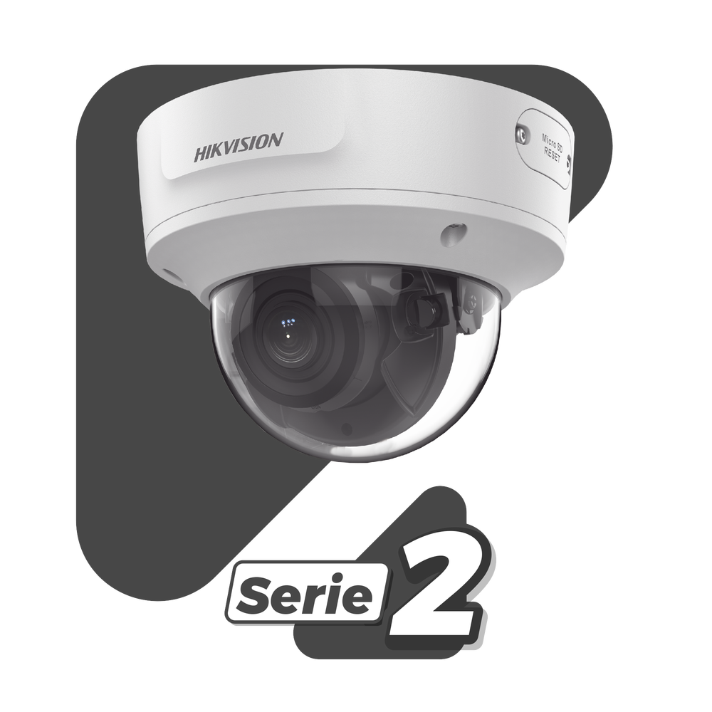 Domo IP 2 Megapixel / Lente Mot. 2.8 a 12 mm / 40 mts IR EXIR /Exterior IP67 / IK10 / WDR 120 dB / PoE / Videoanaliticos (Filtro de Falsas Alarmas) / Ultra Baja Iluminación / Entrada y Salida de Audio y Alarma
