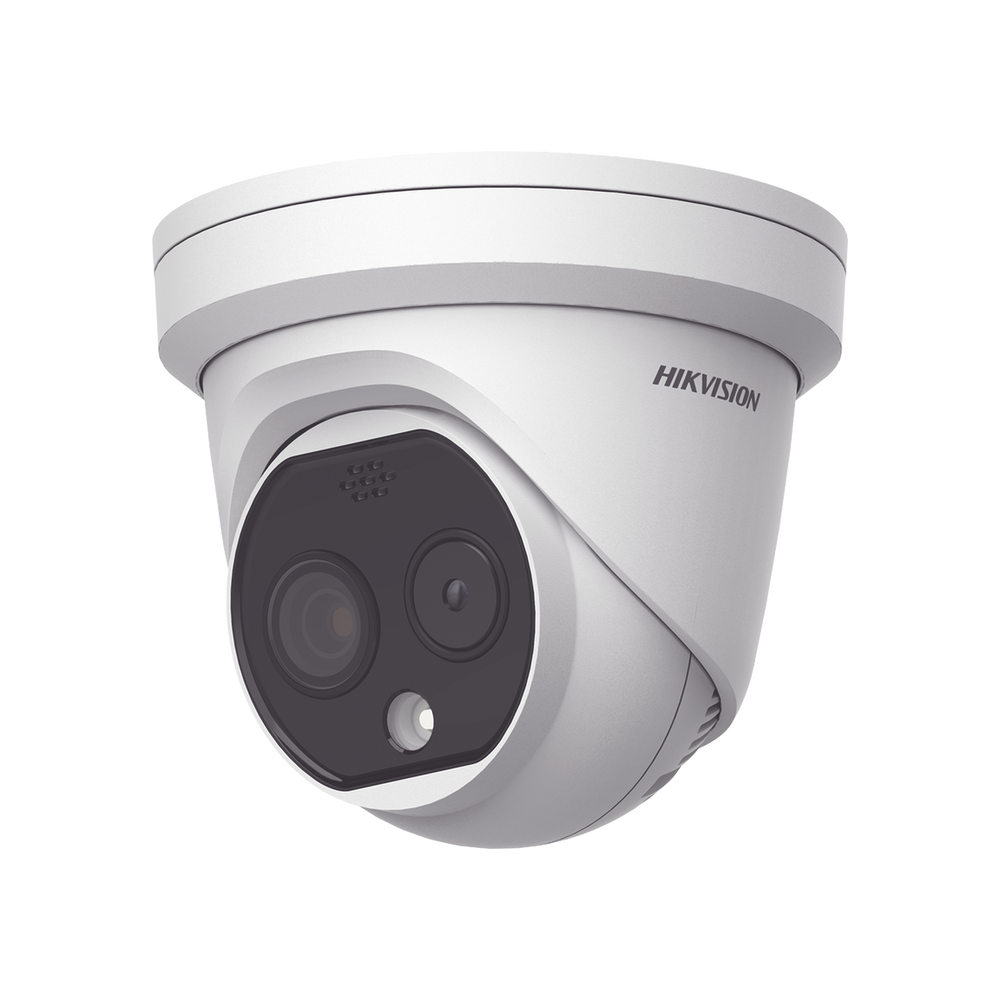 Turret IP Dual / Térmica 3.1 mm (160 x 120) / Óptico 4 mm (4 Megapixel) / Termométrica / Detección de Temperatura / PoE /Exterior IP66 / Sirena y Luz Intermitente Integrada