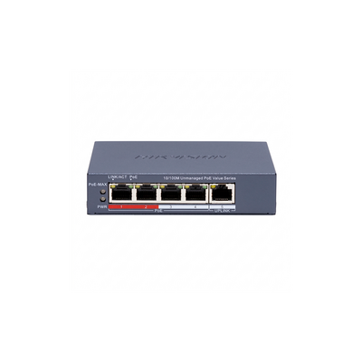 Switch PoE+ / Monitoreable / 4 Puertos 100 Mbps PoE+ / 1 Puerto 100 Mbps Uplink / Configuración Nube Hik-PartnerPro / Mo