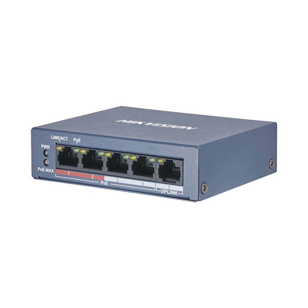 Switch PoE+ / No Administrable / 4 Puertos 10/100 Mbps PoE+ (hasta 250 m) + 1 Puerto 10/100 Mbps Uplink /  35W