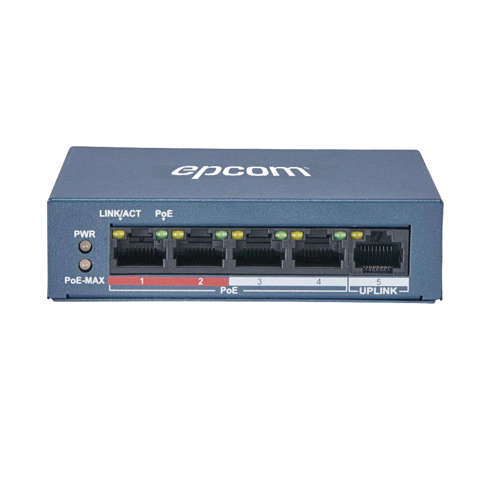 Switch PoE+ / No Administrable / 4 Puertos 10/100 Mbps PoE+ (hasta 250 m) + 1 Puerto 10/100 Mbps Uplink /  35W