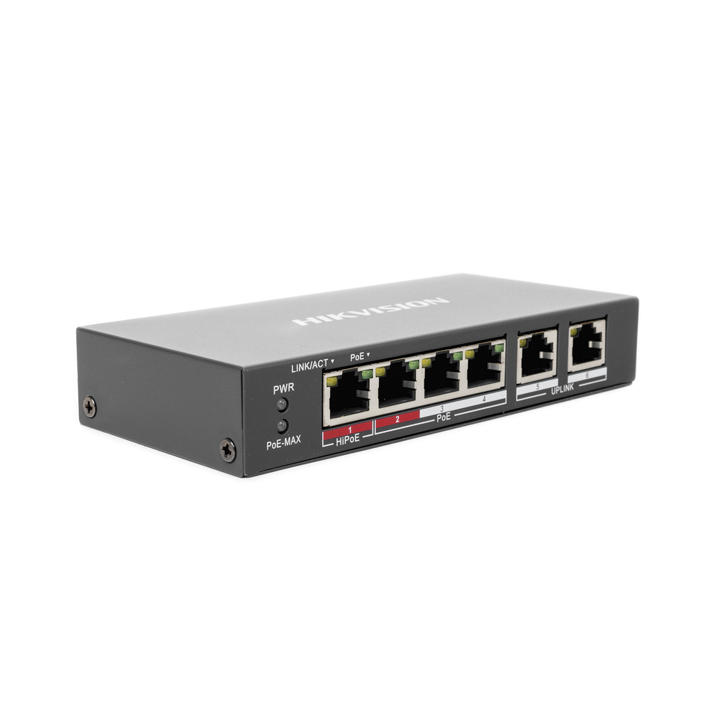 Switch PoE+ / No Administrable / 3 Puertos 10/100 Mbps 802.3 af/at (30 W) + 1 Puerto 100 Mbps Hi-PoE (60 W) / 2 Puertos 10/100 Mbps Uplink / 250 Metros PoE Larga Distancia / 60 W