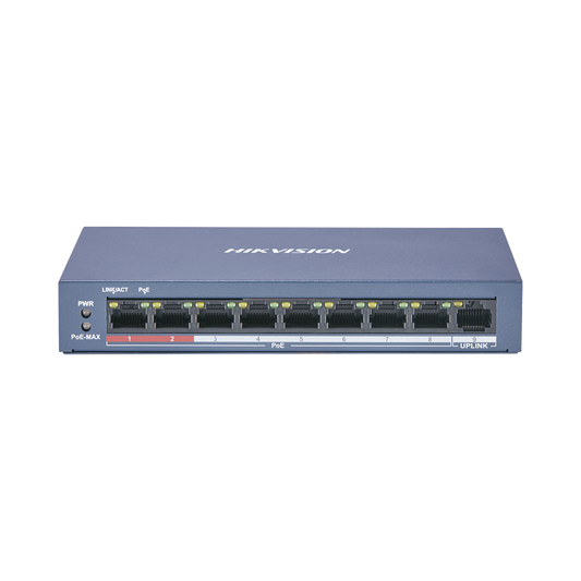 Switch PoE+ / No Administrable / 8 Puertos 10/100 Mbps PoE+ / 1 Puerto 100 Mbps Uplink / PoE hasta 250 metros / 60 W