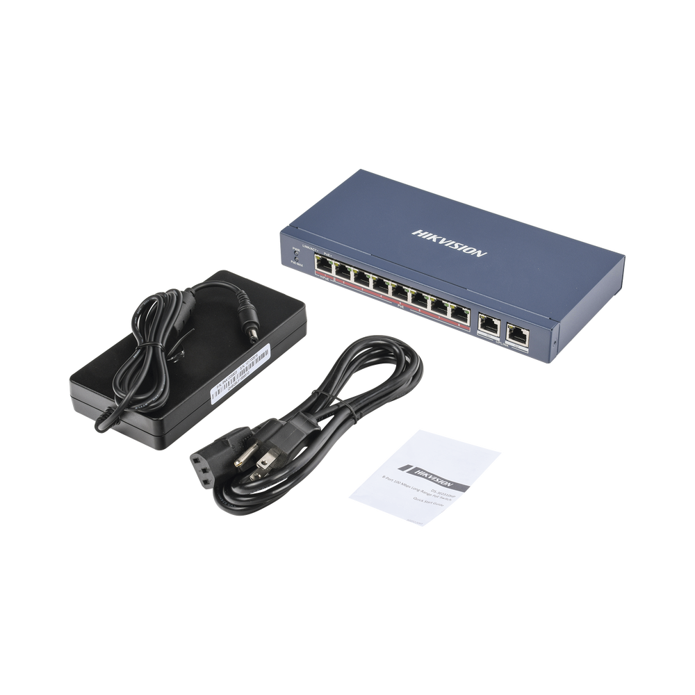 Switch PoE+ / No Administrable / 7 Puertos 10/100 Mbps PoE+(30 W) / 1 Puerto 100 Mbps PoE++ (60 W) / 2 Puertos 10/100/1000 Mbps / PoE hasta 250 metros / 110 W