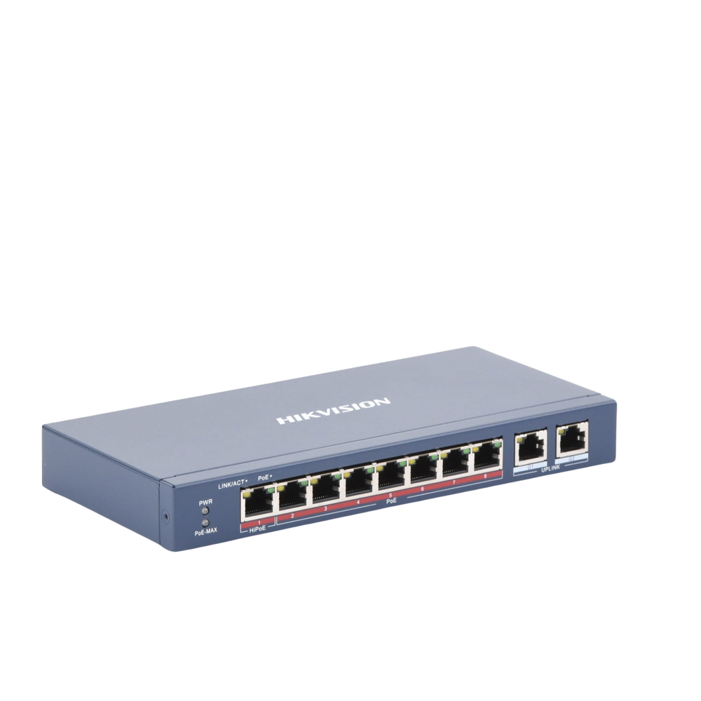 Switch PoE+ / No Administrable / 7 Puertos 10/100 Mbps PoE+(30 W) / 1 Puerto 100 Mbps PoE++ (60 W) / 2 Puertos 10/100/1000 Mbps / PoE hasta 250 metros / 110 W
