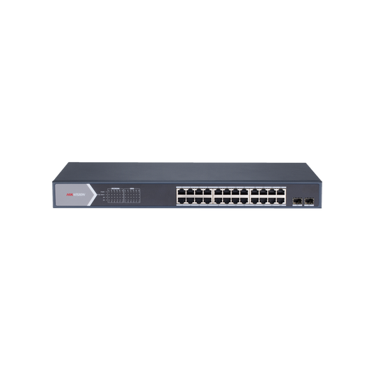 Switch Gigabit PoE+ / Administrable / 24 puertos 10/100/1000 Mbps PoE+ / 2 puertos SFP / configuración remota desde Hik-ProConnect / PoE hasta 250 metros / 370 W