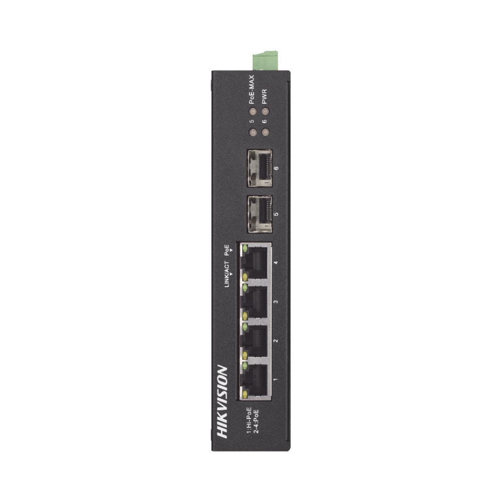 Switch Industrial Gigabit PoE+ / No Administrable / 4 puertos 10/100/1000 Mbps PoE+ (30W) + 1 puerto 10/100/1000 PoE++(60W) / 2 puertos SFP / 60 W