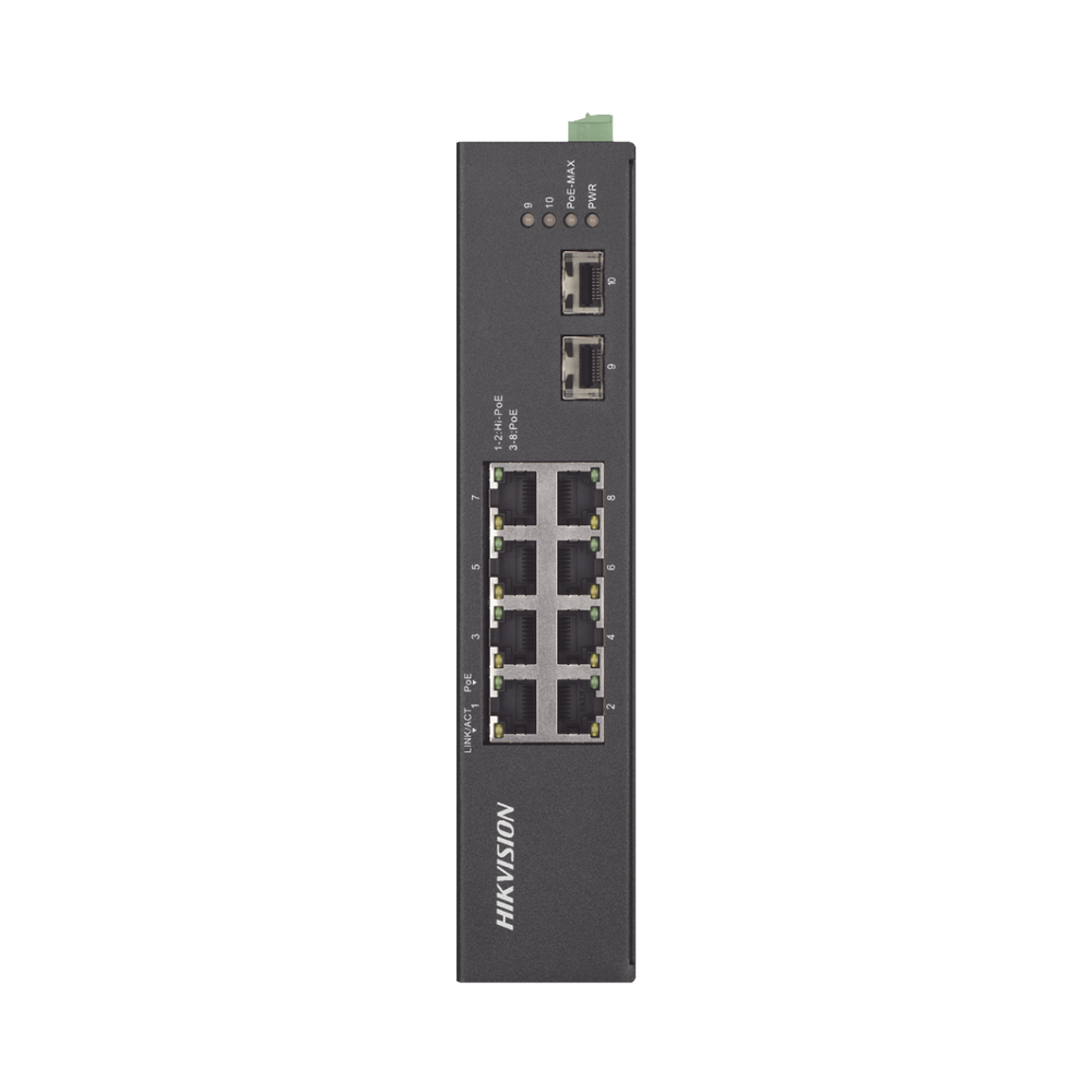 Switch Industrial Gigabit PoE+ / No Administrable / 6 puertos 10/100/1000 Mbps PoE+ (30W) + 2 puertos 10/100/1000 PoE++(60W) / 2 puertos SFP / 110 Watts