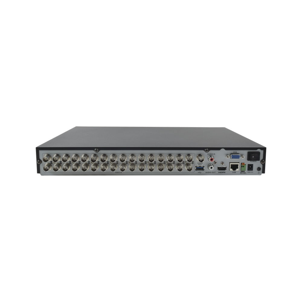 DVR 4 Megapixel / 32 Canales TURBOHD + 8 Canales IP / 2 Bahías de Disco Duro / 1 Canal de Audio / Videoanalisis