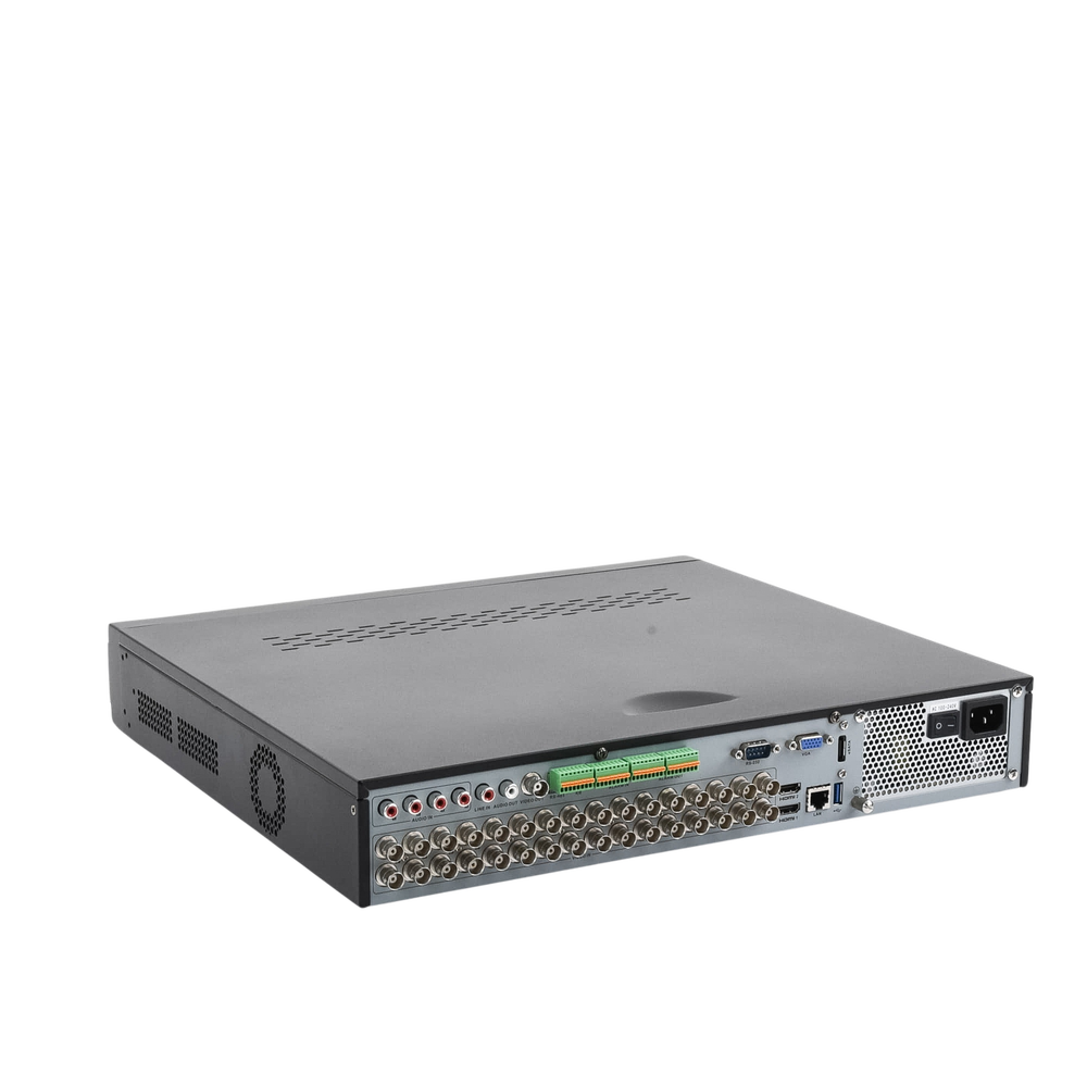 4 Megapixel DVR / 32 TURBOHD Channels + 16 IP Channels / 4 Hard Drive Bays / 4 Audio Channels / Video Analysis / 16 Alarm Inputs