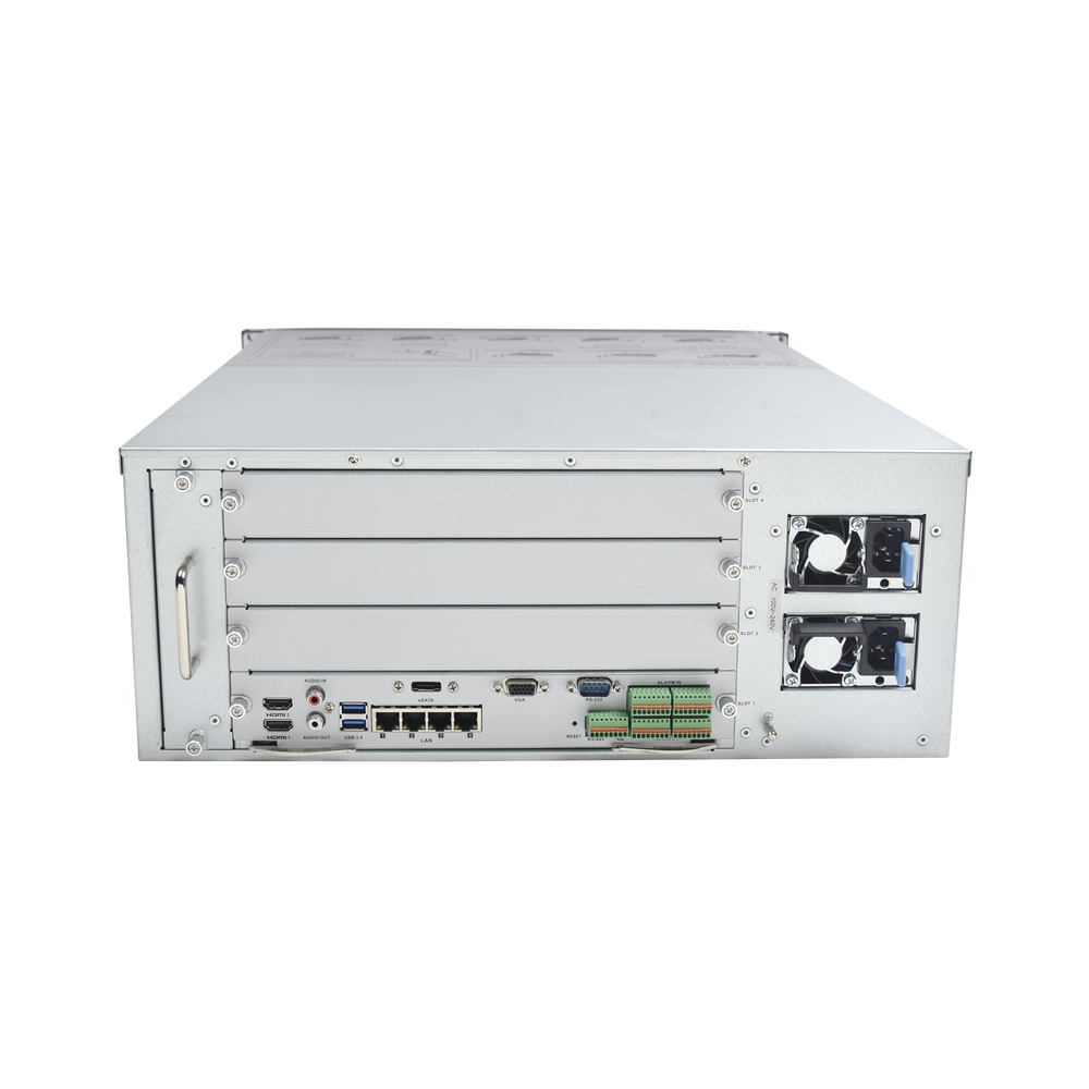 NVR 12 Megapixel (4K) / 128 canales IP / 24 Bahías de Disco Duro / 4 Puertos de Red / Soporta RAID con Hot Swap / NVR de Alto Desempeño