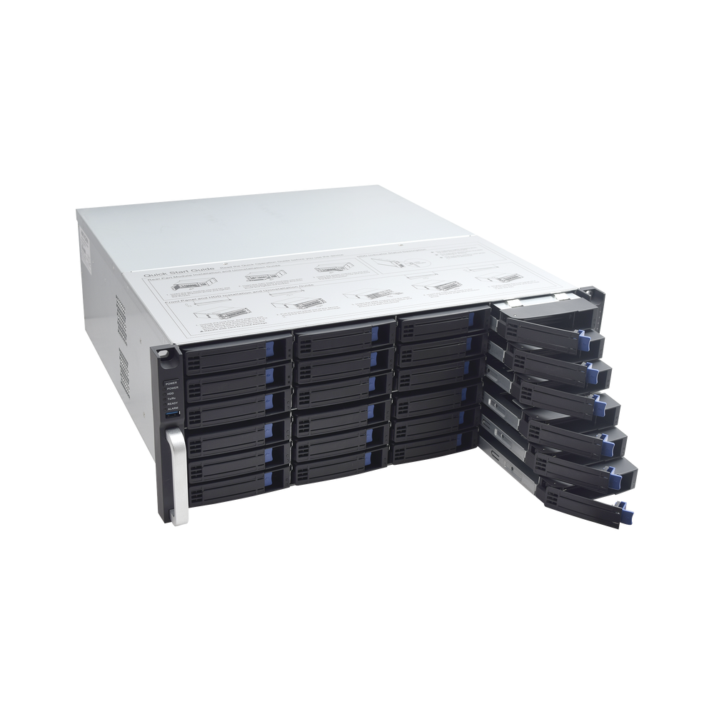 NVR 12 Megapixel (4K) / 128 canales IP / 24 Bahías de Disco Duro / 4 Puertos de Red / Soporta RAID con Hot Swap / NVR de Alto Desempeño