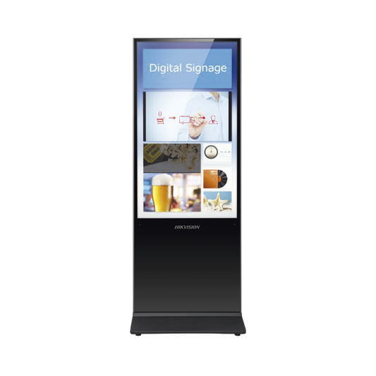 Monitor de 55" 4K para Publicidad Digital / Base para Piso (Totem) / Puertos USB / Entrada de Video HDMI y VGA /  WiFi / Altavoz Integrada