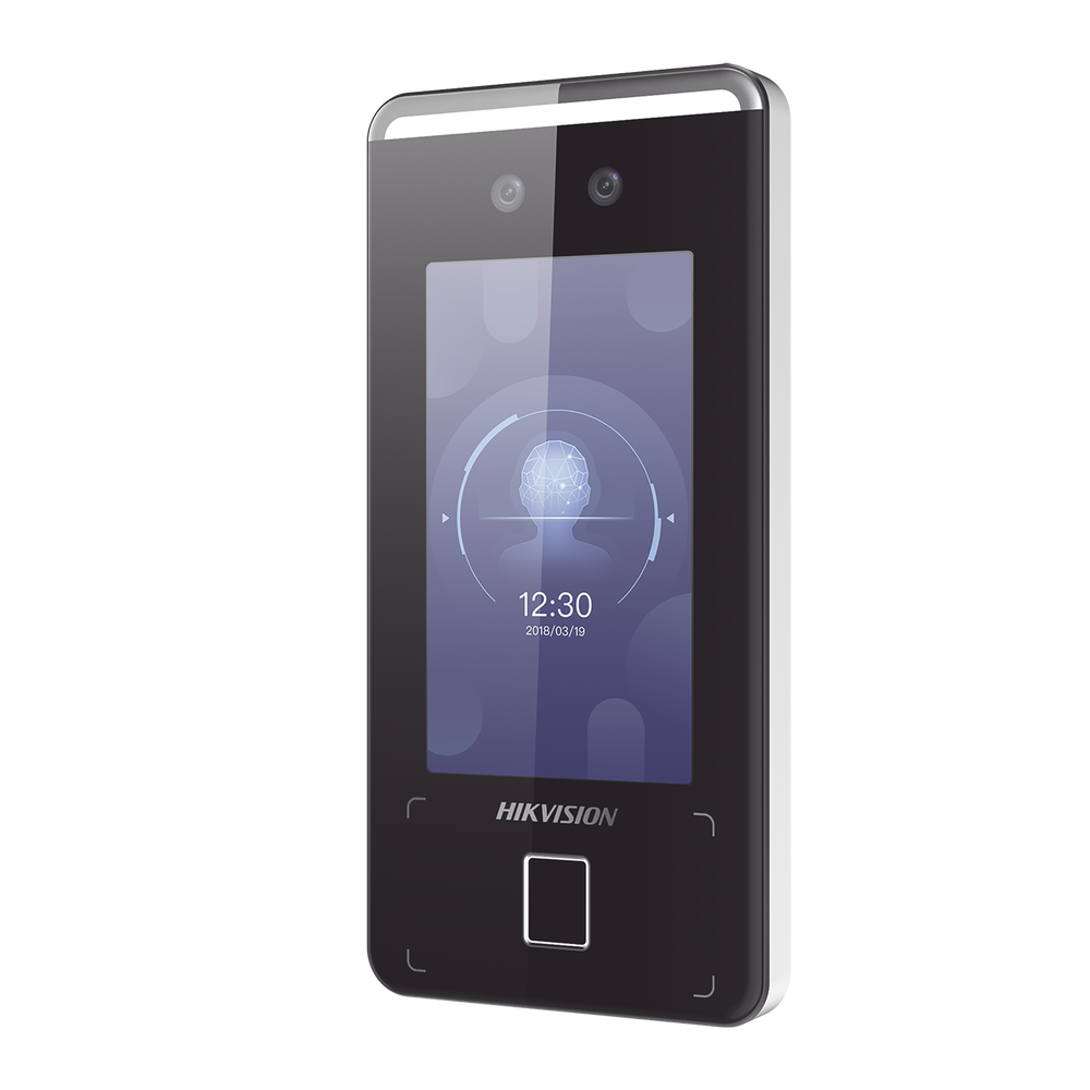 Ultra-fast Facial Recognition WiFi Terminal (IP65) / Up to 1.5 meters reading / Supports P2P Hik-Connect / 3,000 Users / QR and Video Intercom (low-noise environments)