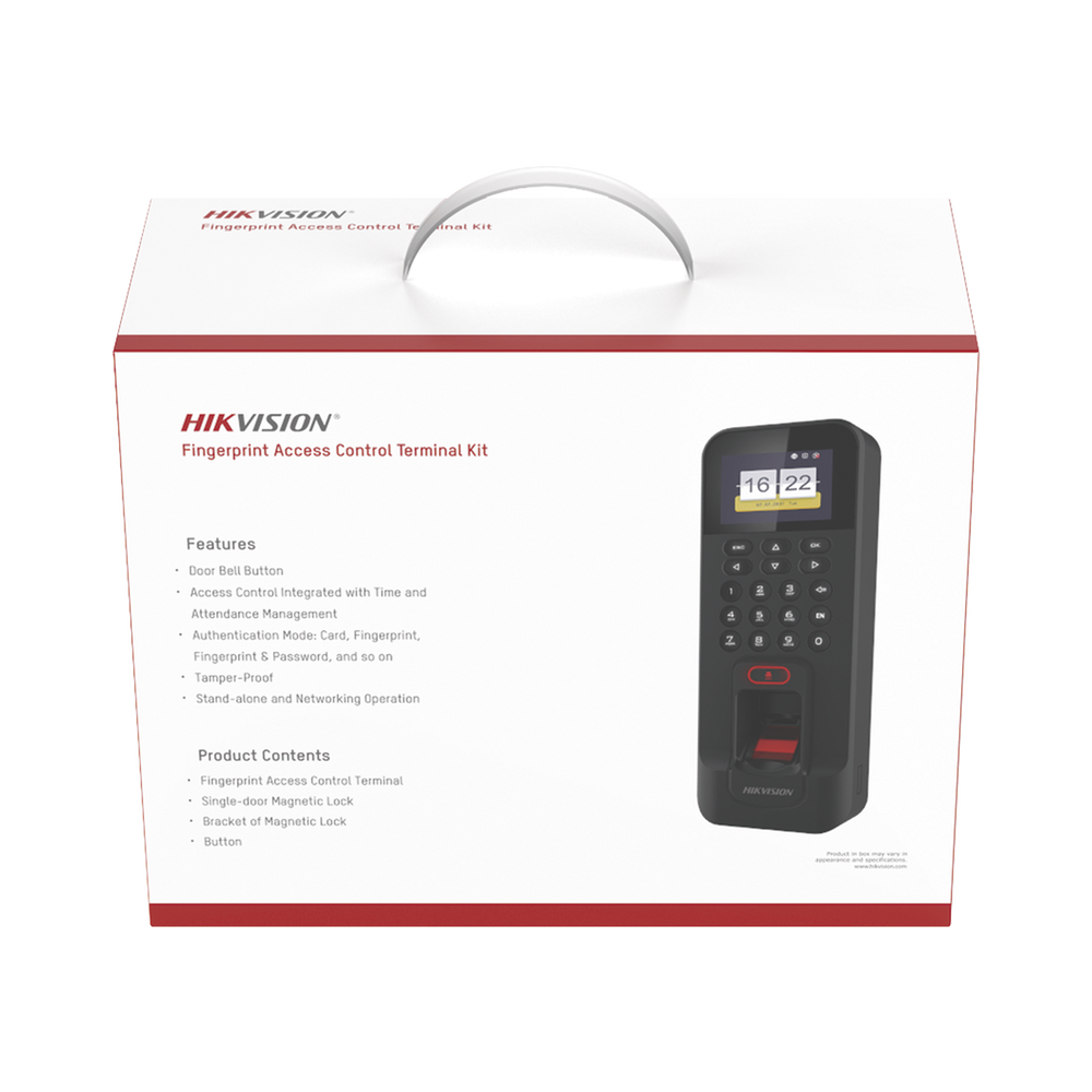 Kit de Control de Acceso TODO INCLUIDO con Lector de Huellas y Tarjetas compatible con App HIKConnect / Incluye Electroimán  Botón de Salida y Montajes Z y L para imán (DS-K1T804)