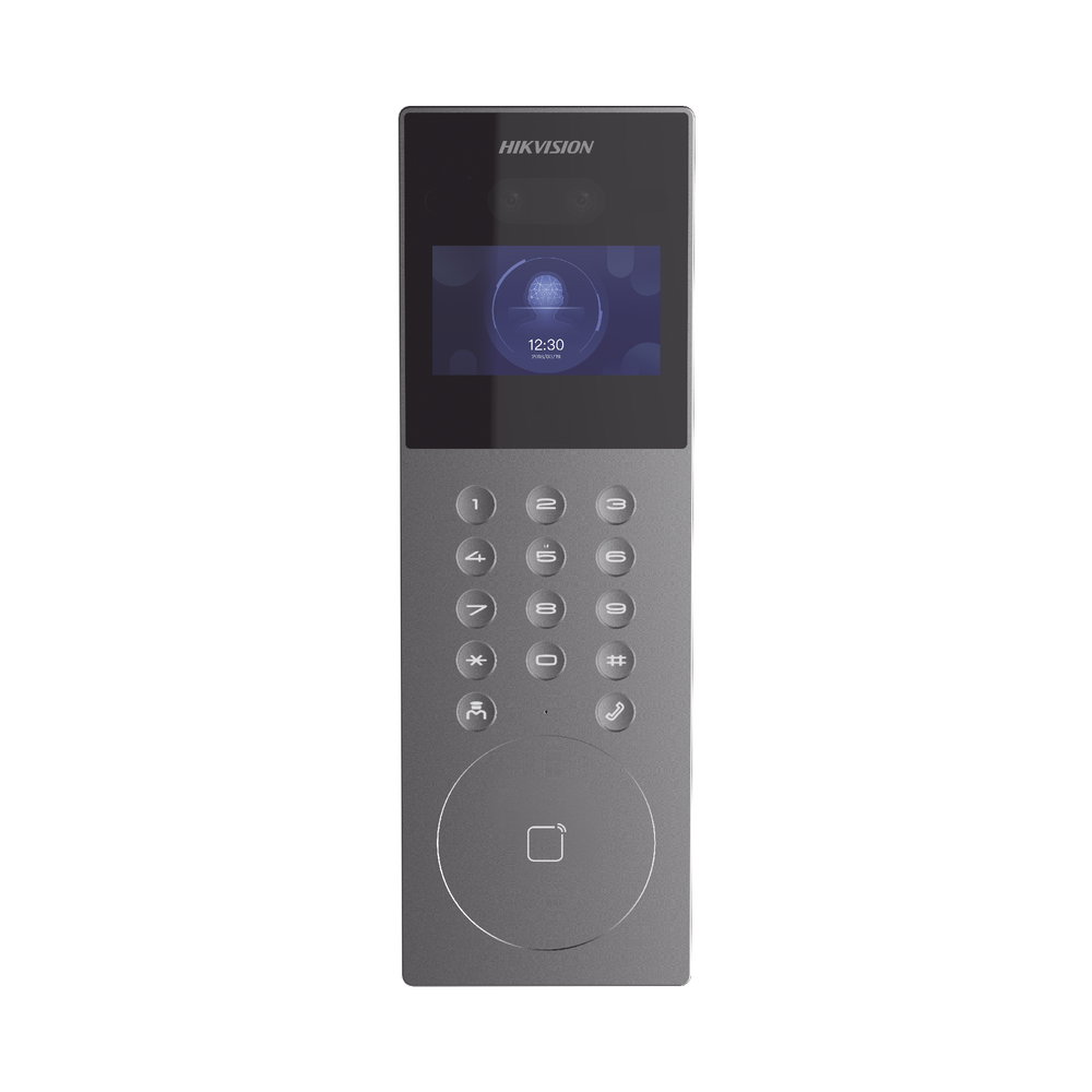Videoportero IP Multiapartamento con Reconocimiento Facial / Llamada a App HikConnect  / Protección IP65 / Apertura por Rostro, Tarjeta o App 