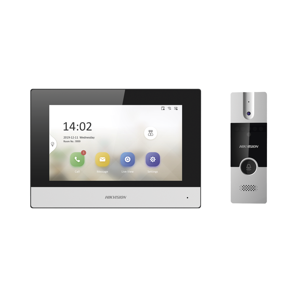 Kit de Videoportero Analógico / IP a 4 Hilos con Función de Llamada a App Hik-Connect / Monitor se Conecta a Internet por Cable o WiFi y por 4 Hilos al Frente de Calle / Expandible a Mas Equipos