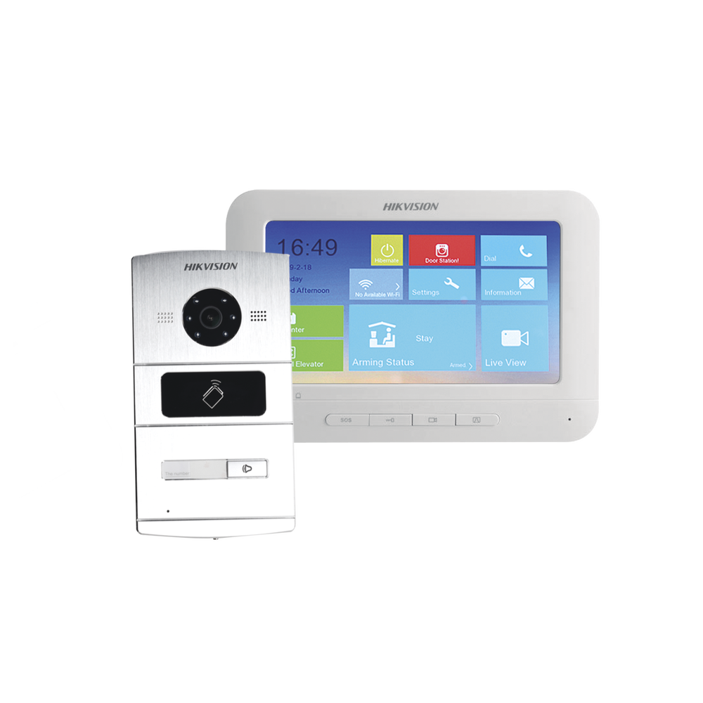 Kit de Videoportero IP / 1.3 Megapixel / Monitor Touch / Lector de Tarjetas (MIFARE) / Compatible con Hik-connect para recepción de llamada con App móvil